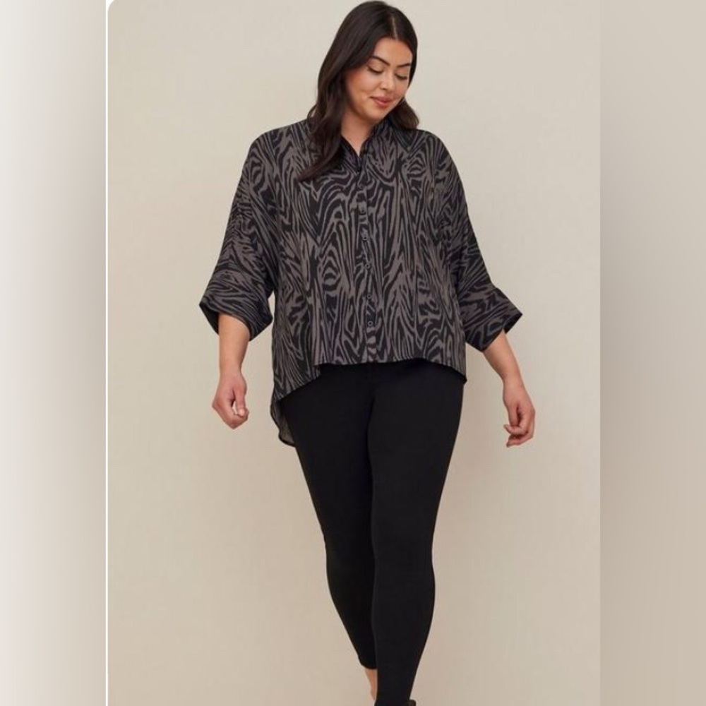 Torrid 3 Kimono Top Zebra Print NWT 3/4 Sleeve Chiffon Button Up Hi Low Size 3x